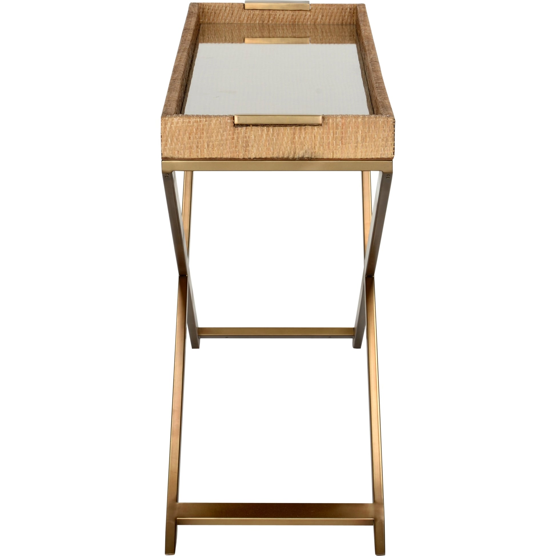 Vieux Carre Console by Wildwood in natural, clear, bronze. Made from wood/woven cane/glass in a modern style.
