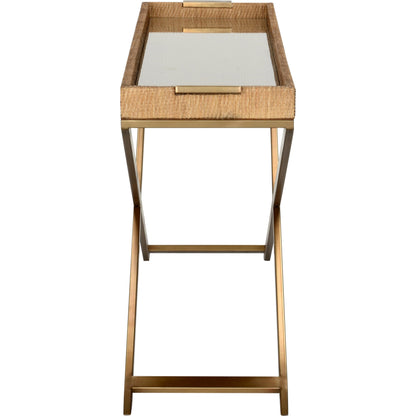 Vieux Carre Console by Wildwood in natural, clear, bronze. Made from wood/woven cane/glass in a modern style.