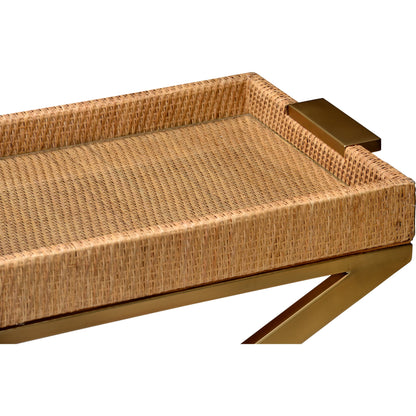 Vieux Carre Console by Wildwood in natural, clear, bronze. Made from wood/woven cane/glass in a modern style.
