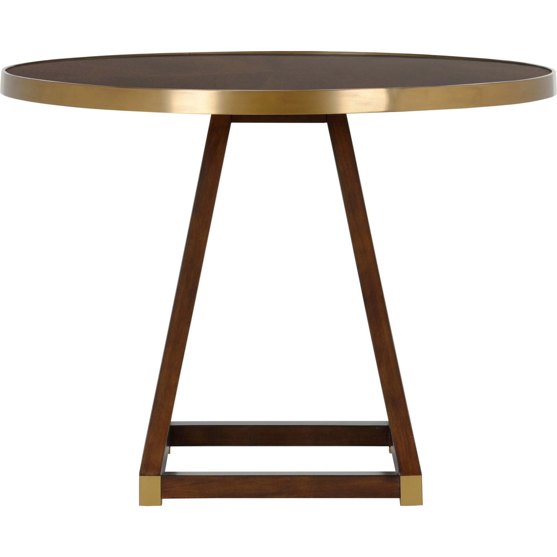 Renzo Center Table by Wildwood in brown, antique brass. Made from wood/metal in a modern style.