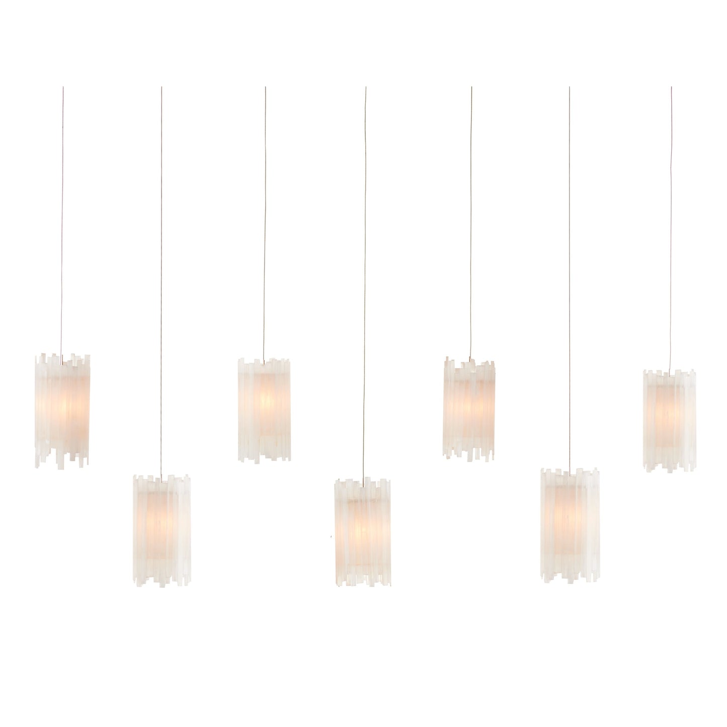 001 SI-1923906 | Primary Silo | Escenia Rectangular 7-LIGHT Multi-Drop Pendant by Currey and Company in frosted, silver. Made from frosted, selinite, glass in a modern style.