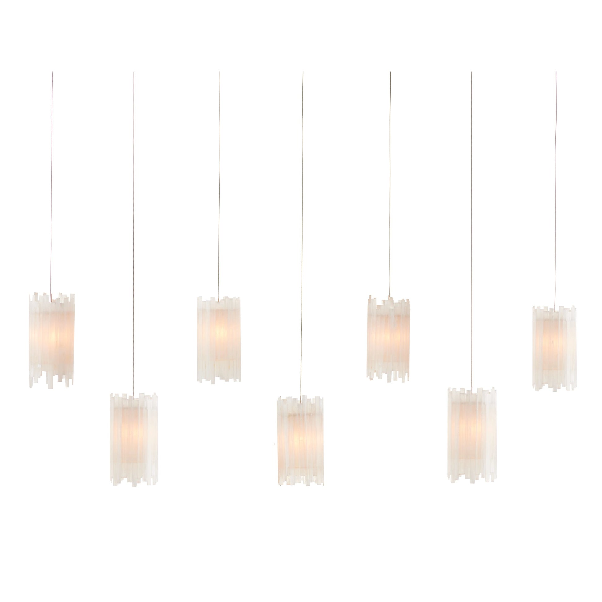 Escenia Rectangular 7-LIGHT Multi-Drop Pendant by Currey and Company in frosted, silver. Made from frosted, selinite, glass in a modern style.