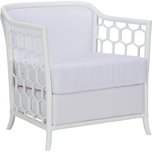 Cefalu Lounge Chair by Wildwood in white. Made from muslin in a modern style.