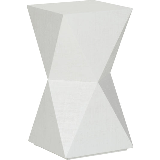 Stravos Spot Table by Wildwood in white. Made from wood/raffia in a modern style.