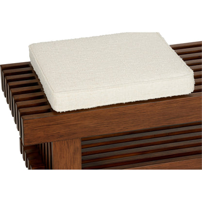 Maki Bench by Wildwood in brown and walnut, natural. Made from wood, boucle fabric in a transitional style.