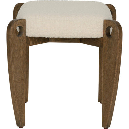 Eyelet Vanity Stool by Wildwood in white, cream, brown and driftwood, white boucle. Made from unique in a transitional style.