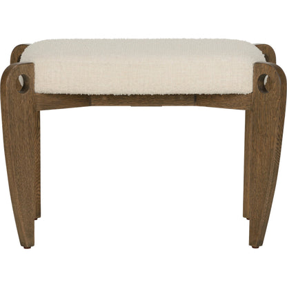 Eyelet Vanity Stool by Wildwood in white, cream, brown and driftwood, white boucle. Made from unique in a transitional style.