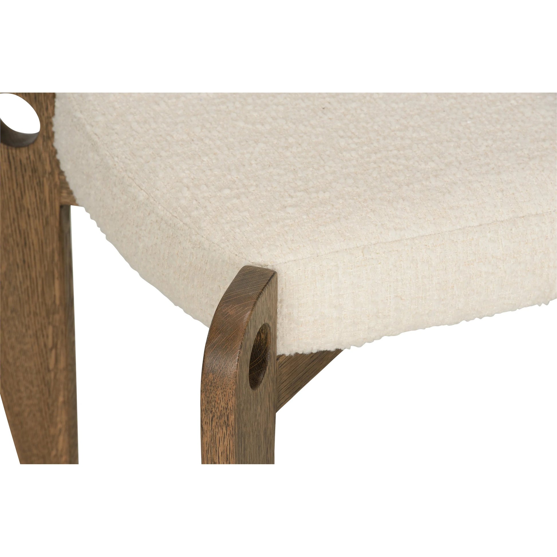 Eyelet Vanity Stool by Wildwood in white, cream, brown and driftwood, white boucle. Made from unique in a transitional style.