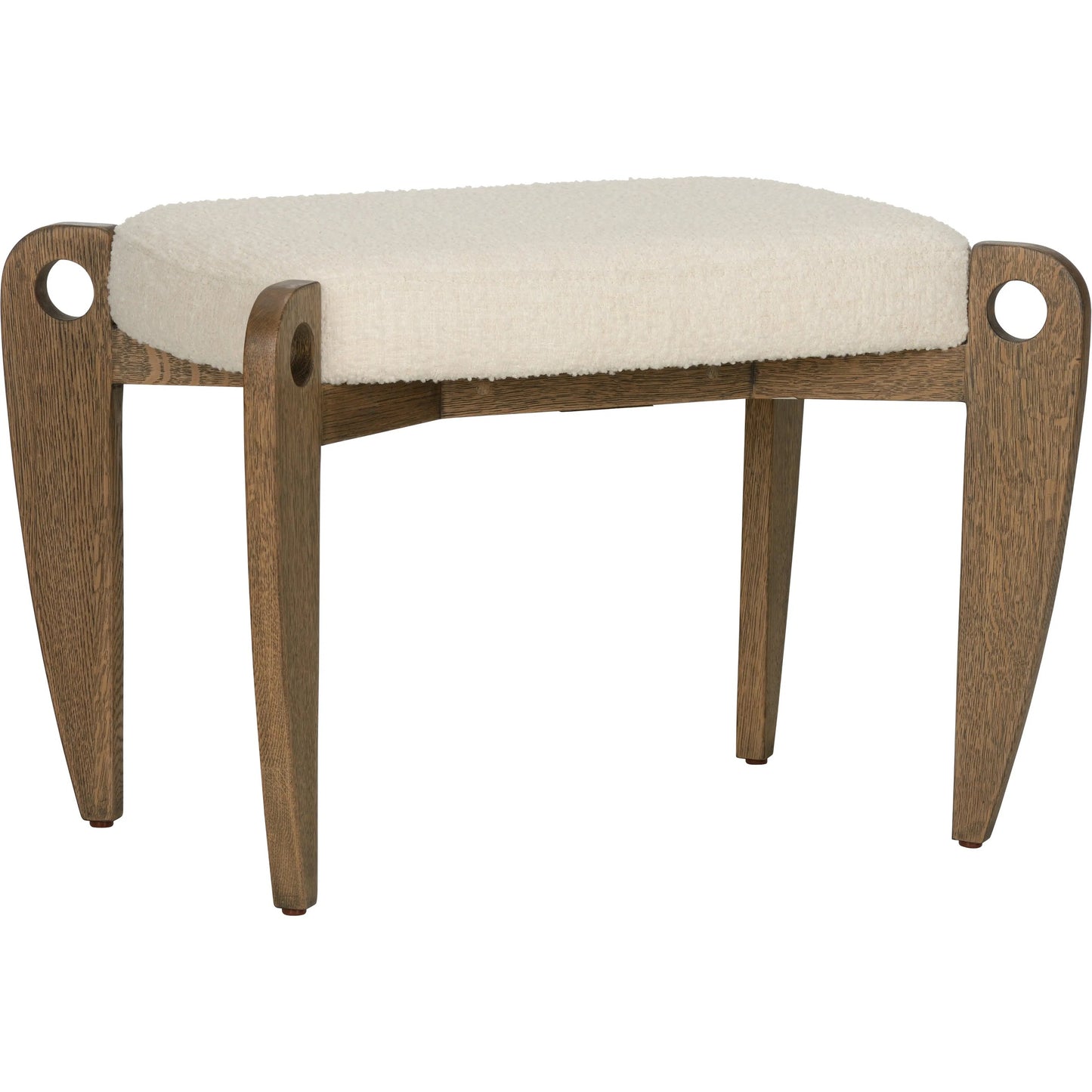 001 SI-2335154 | Primary Silo | Eyelet Vanity Stool by Wildwood in white, cream, brown and driftwood, white boucle. Made from unique in a transitional style.