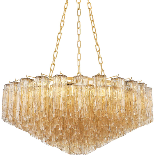 Watertown Chandelier by Hudson Valley in aged brass. Made from steel in a unique style.