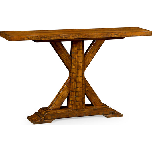 Casually Country Rectangular Console Table by Jonathan Charles in brown and country farmhouse walnut. Made from acacia in a rustic style.