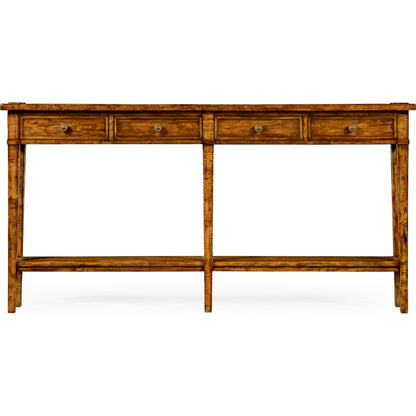 Casual Accents Country Walnut 4 Drawer Console Table by Jonathan Charles in brown and country farmhouse walnut. Made from acacia in a traditional style.