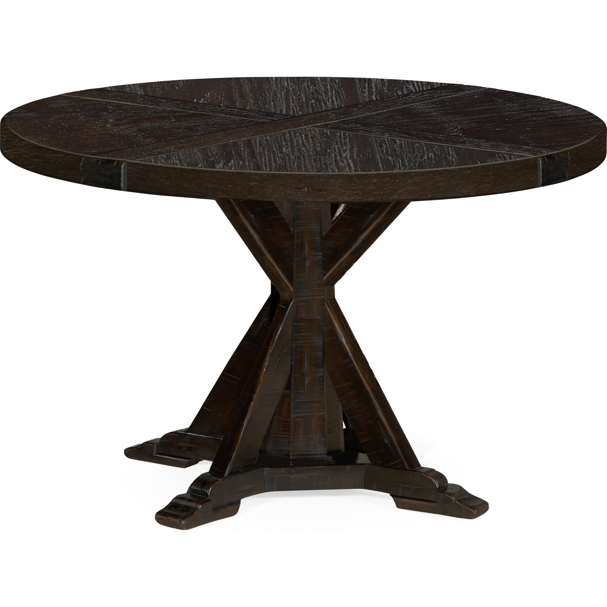 Casual Accents Country Walnut Round Wood Dining Table by Jonathan Charles in country farmhouse walnut. Made from acacia in a rustic style.