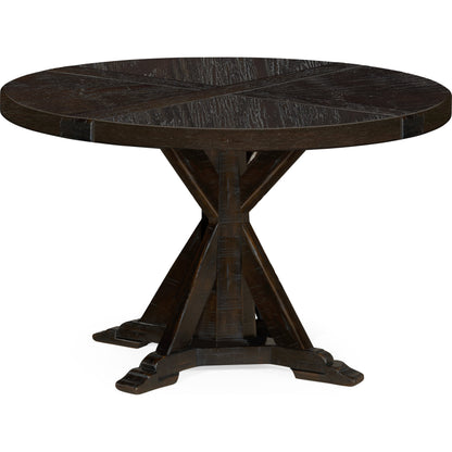 Casual Accents Country Walnut Round Wood Dining Table by Jonathan Charles in country farmhouse walnut. Made from acacia in a rustic style.