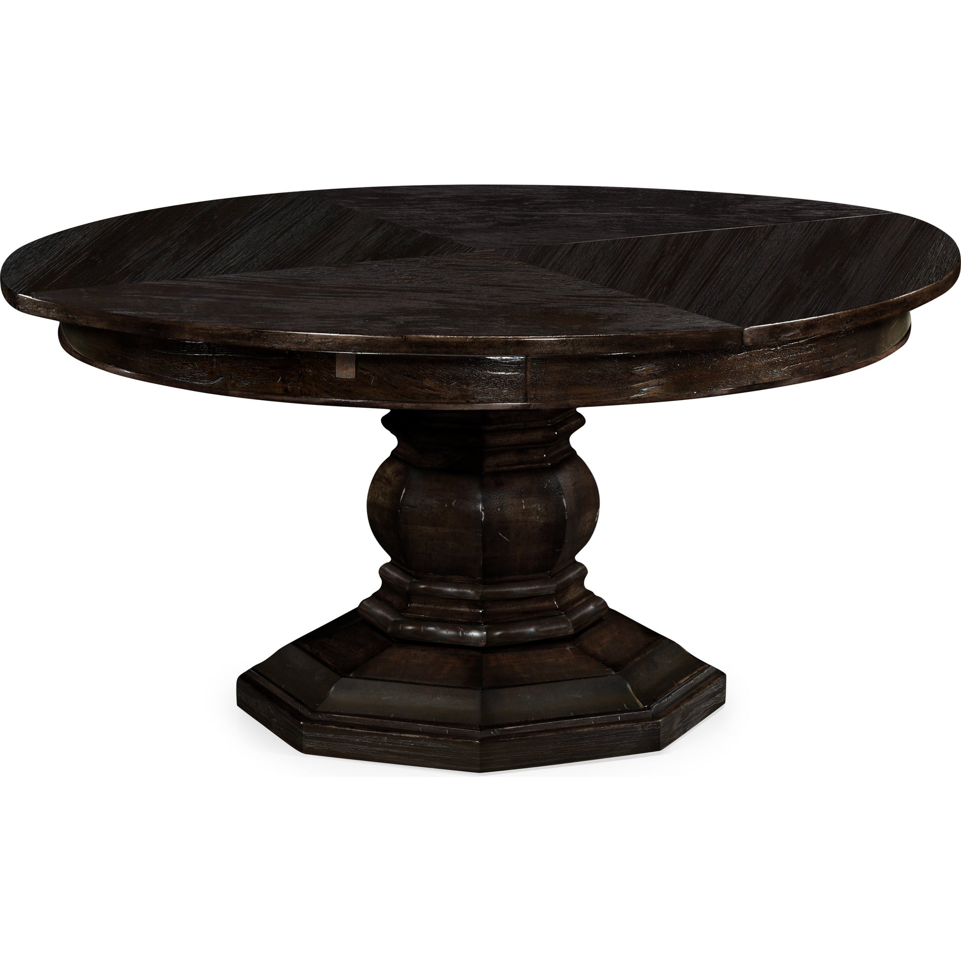 Casual Accents Country Walnut Round Extendable Dining Table 59" by Jonathan Charles in brown and country farmhouse walnut. Made from acacia in a traditional style.