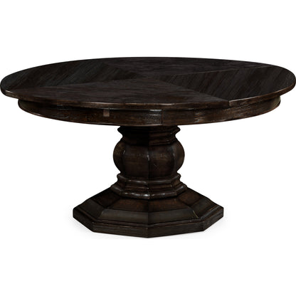 Casual Accents Country Walnut Round Extendable Dining Table 59" by Jonathan Charles in brown and country farmhouse walnut. Made from acacia in a traditional style.