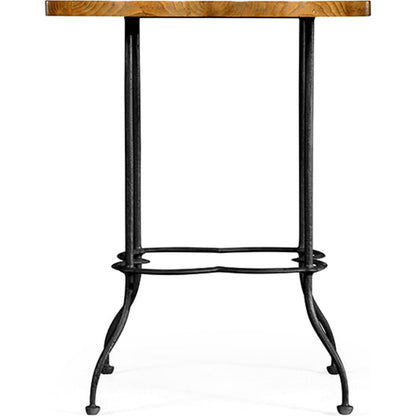 Casual Accents End Table by Jonathan Charles in brown and light brown chestnut. Made from iron in a rustic style.