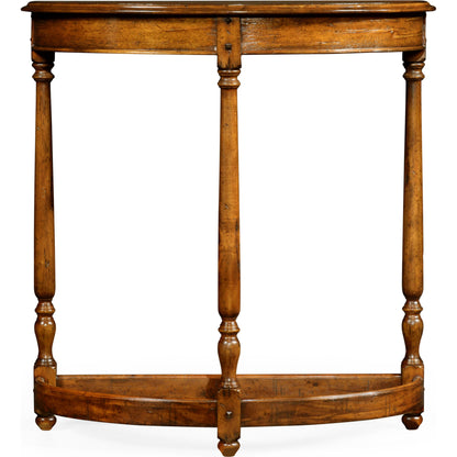 Casually Country Walnut Demilune Console Table by Jonathan Charles in country farmhouse walnut. Made from acacia in a traditional style.