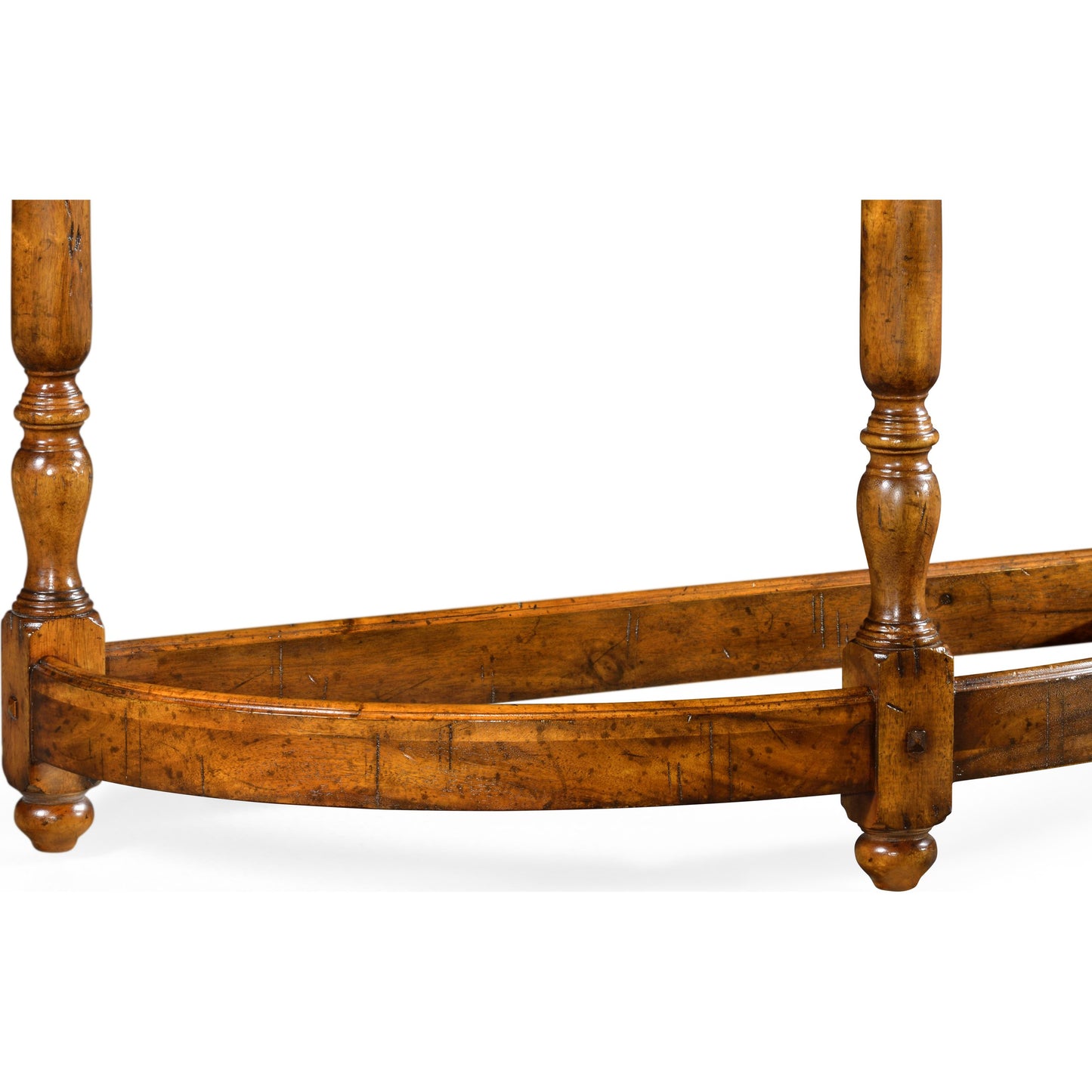 006 SR-846257 | Closeup | Casually Country Walnut Demilune Console Table by Jonathan Charles in country farmhouse walnut. Made from acacia in a traditional style.