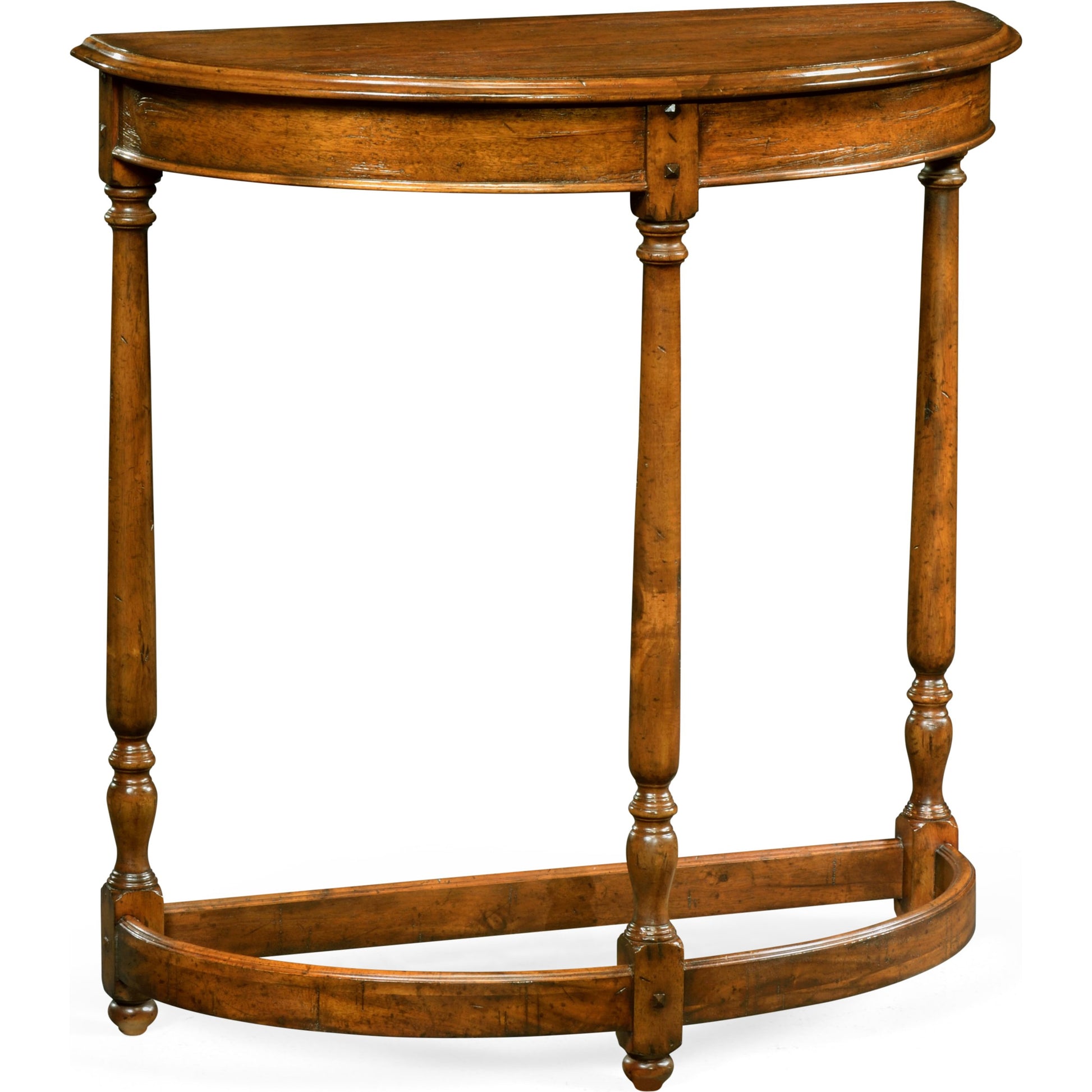Casually Country Walnut Demilune Console Table by Jonathan Charles in country farmhouse walnut. Made from acacia in a traditional style.