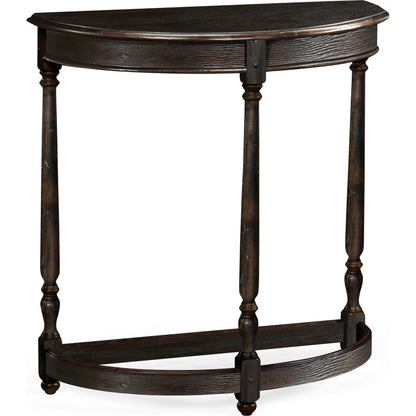 Casually Country Walnut Demilune Console Table by Jonathan Charles in country farmhouse walnut. Made from acacia in a traditional style.