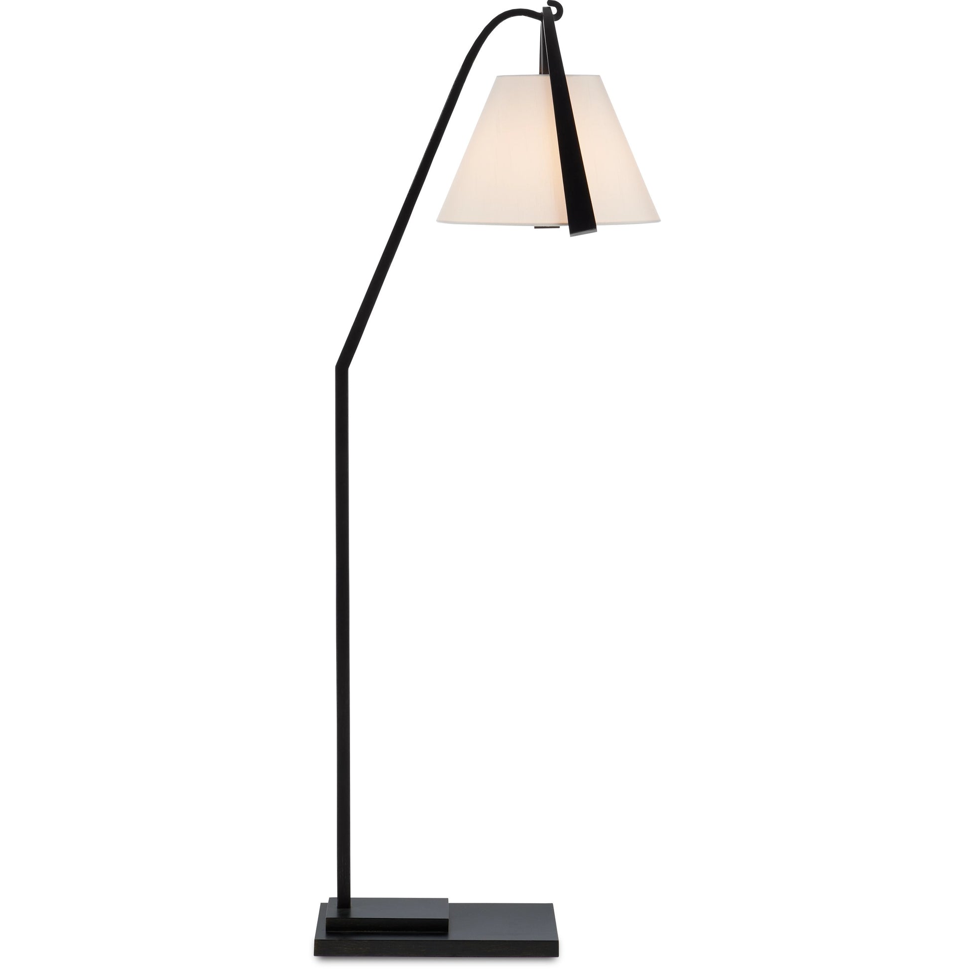 Frey Floor Lamp by Currey and Company in satin black, brushed brown. Made from metal in a modern style.