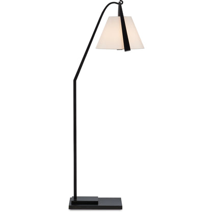 Frey Floor Lamp by Currey and Company in satin black, brushed brown. Made from metal in a modern style.