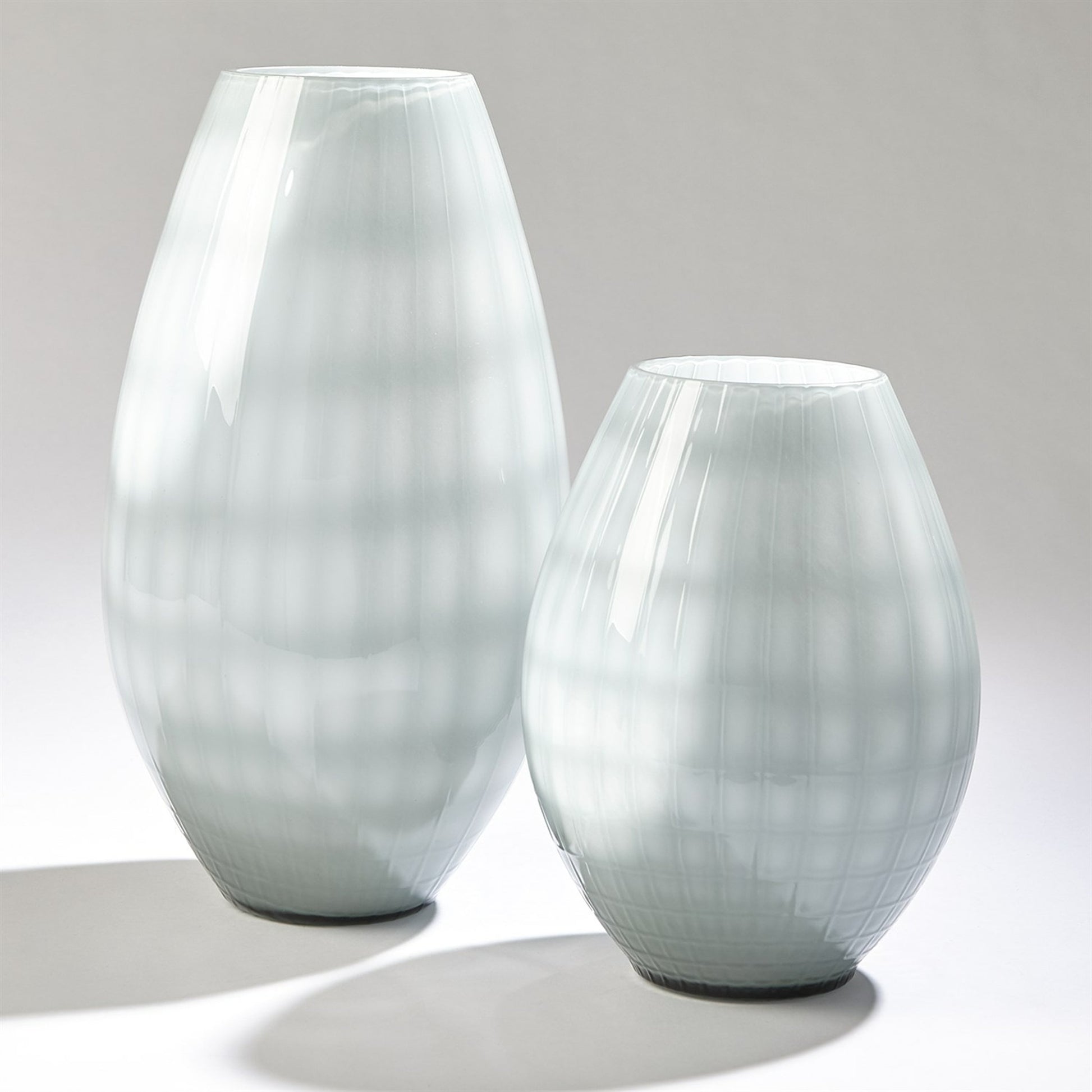 Cased Glass Grid Vase by Global Views in blue, gray. Made from artglass in a modern style.