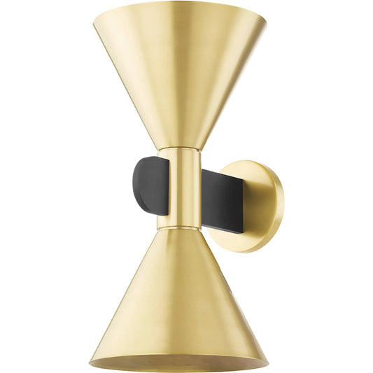 Cranston 2 Light Wall Sconce by Hudson Valley in aged brass. Made from steel in a modern style.