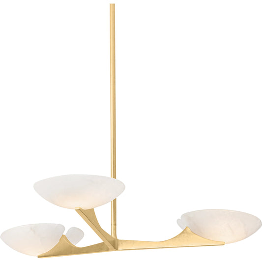Malachite 3-Light Chandelier by Corbett in vintage gold leaf. Made from iron in a unique style.