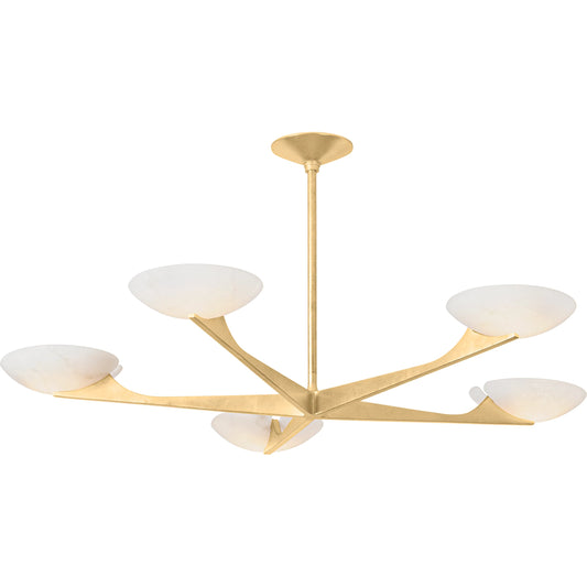 Malachite 5-Light Chandelier by Corbett in vintage gold leaf. Made from iron in a unique style.