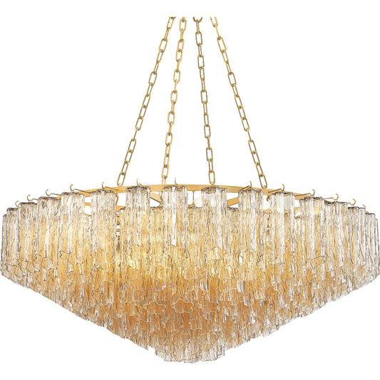 Watertown Chandelier by Hudson Valley in aged brass. Made from steel in a unique style.