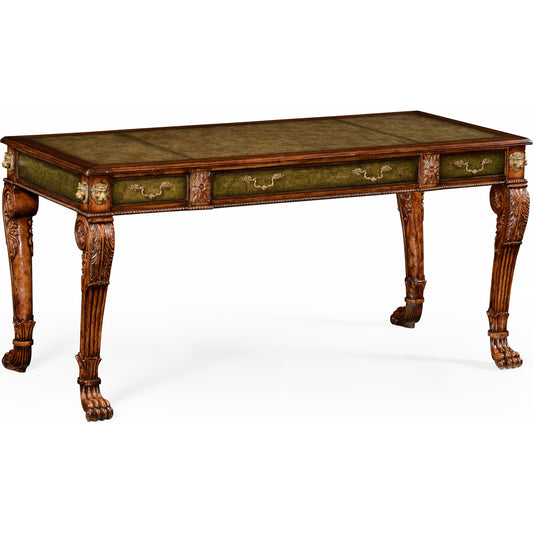 Windsor Italian Lions Paw Desk by Jonathan Charles in brown and medium walnut. Made from acacia in a traditional style.
