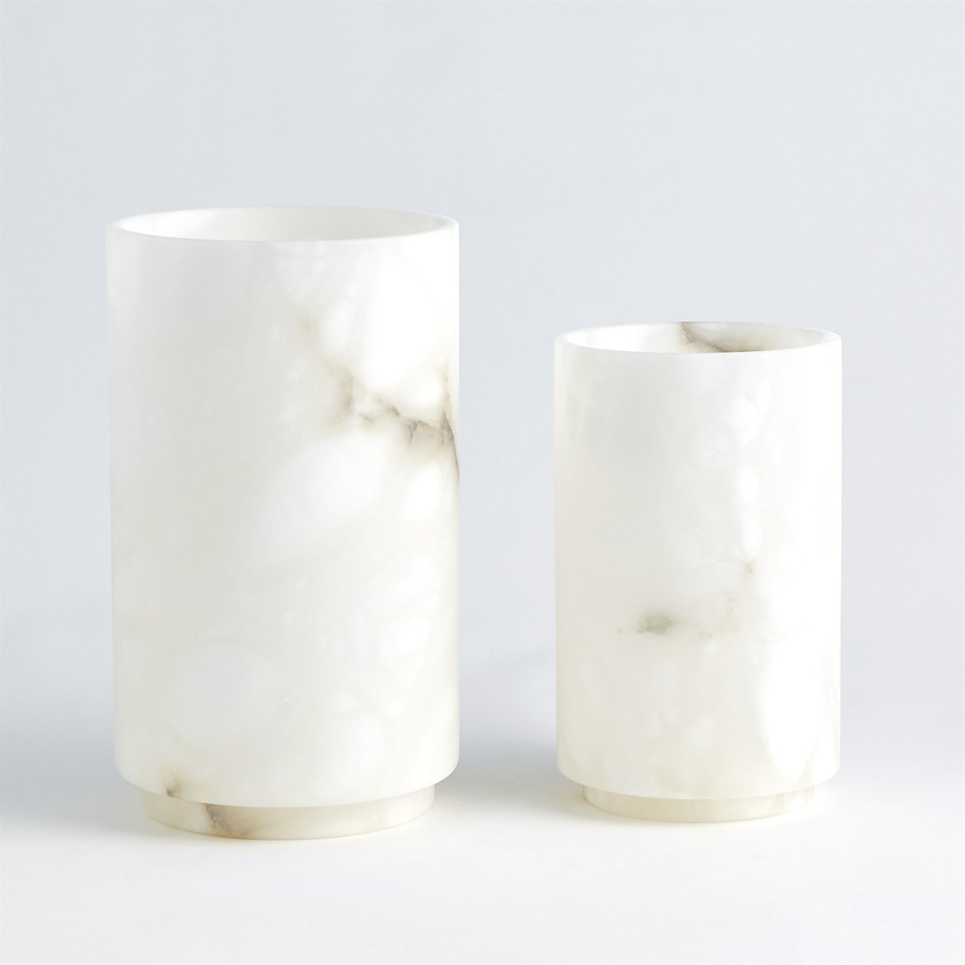 Alabaster Cylinder Vase by Global Views in white. Made from alabaster in a modern style.