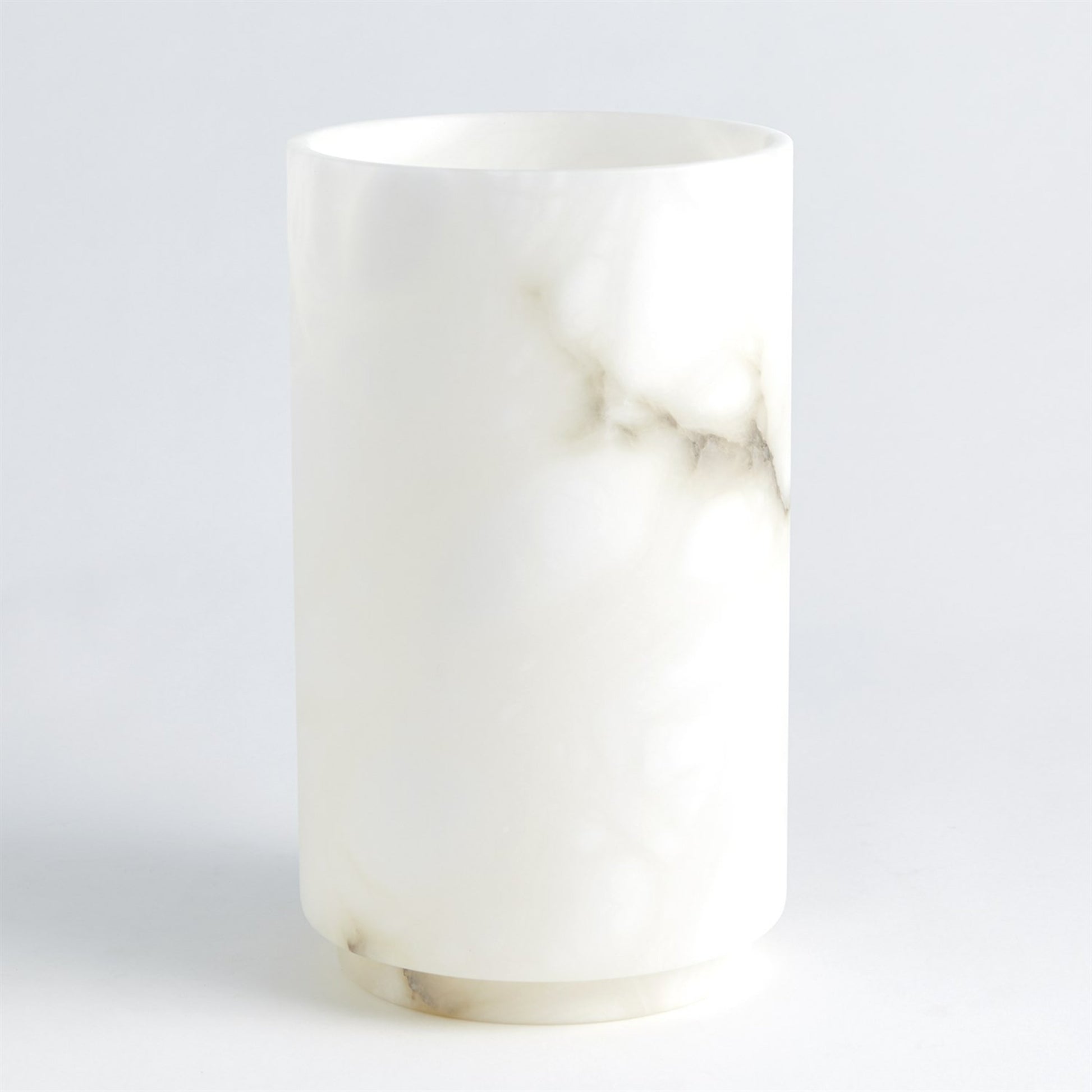 Alabaster Cylinder Vase by Global Views in white. Made from alabaster in a modern style.