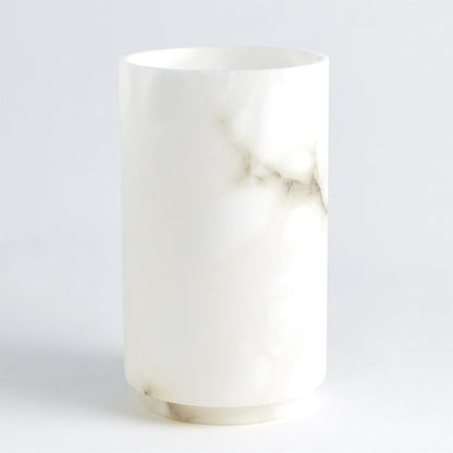 Alabaster Cylinder Vase by Global Views in white. Made from alabaster in a modern style.