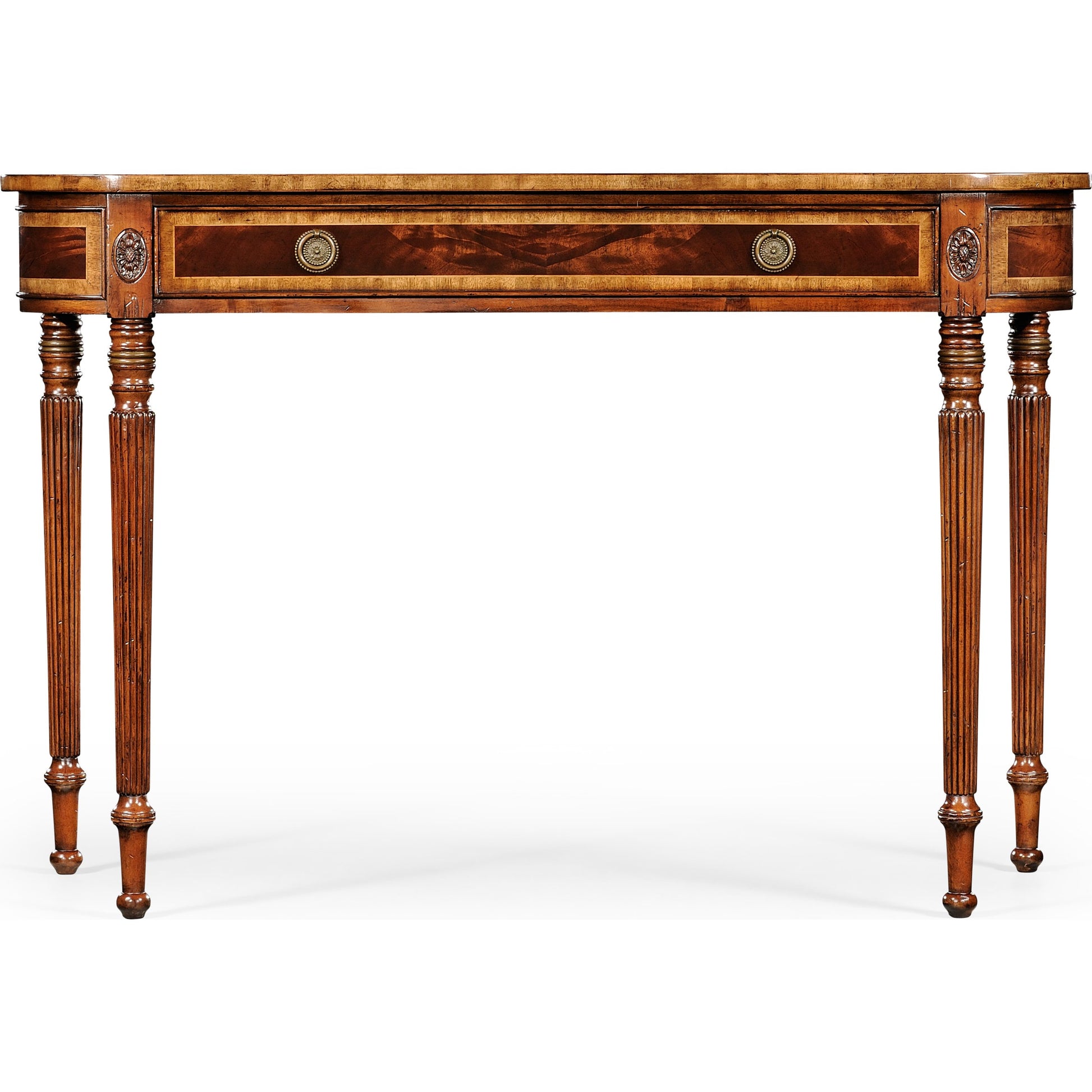 Buckingham Classic Regency Style Bleached Mahogany Console Table by Jonathan Charles in brown and bleached mahogany. Made from acacia in a traditional style.