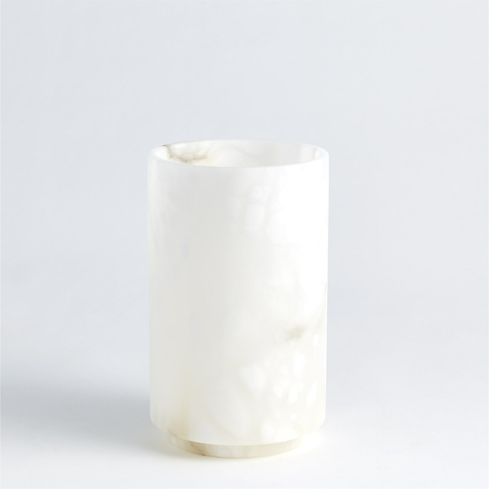 Alabaster Cylinder Vase by Global Views in white. Made from alabaster in a modern style.