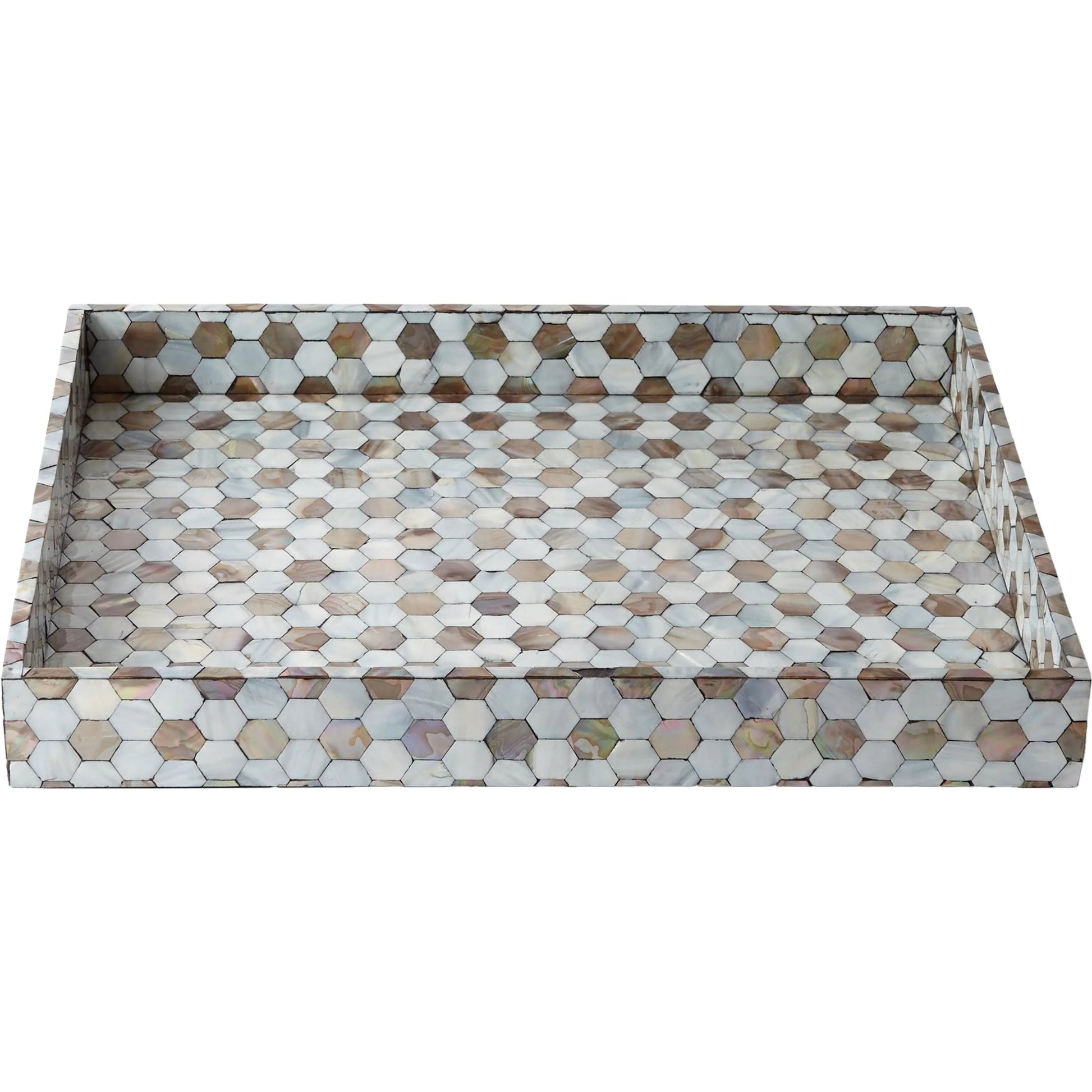 Mother of Pearl Tray by Global Views. Made from mdf, plywood, mother of pearl in a coastal style.