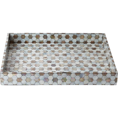 Mother of Pearl Tray by Global Views. Made from mdf, plywood, mother of pearl in a coastal style.