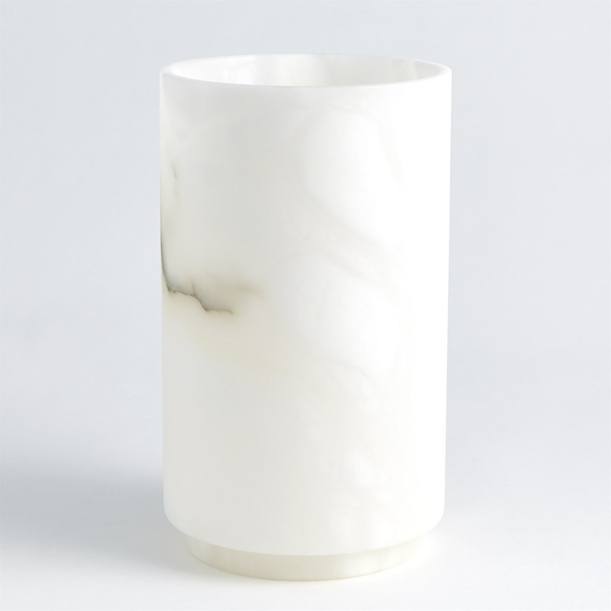 Alabaster Cylinder Vase by Global Views in white. Made from alabaster in a modern style.