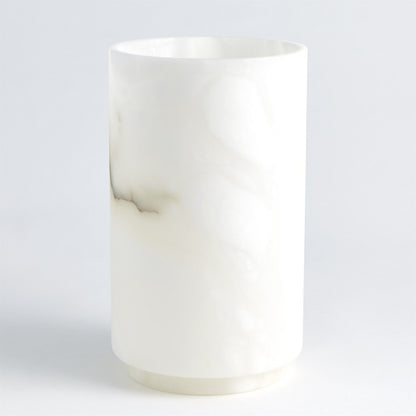 Alabaster Cylinder Vase by Global Views in white. Made from alabaster in a modern style.