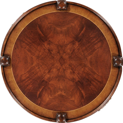 Regency Mahogany Round Side Table by Jonathan Charles in brown and medium antique mahogany. Made from acacia in a traditional style.