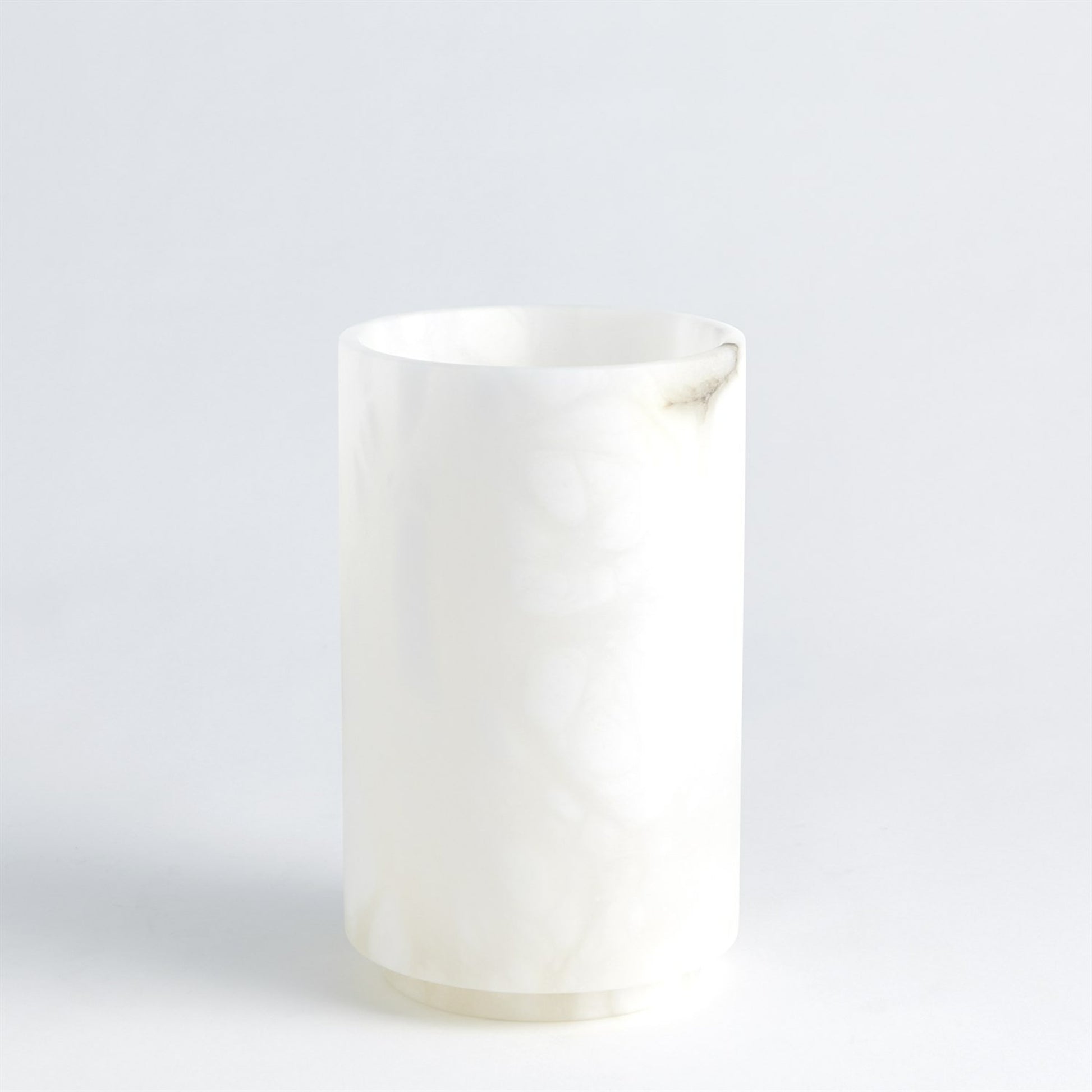 Alabaster Cylinder Vase by Global Views in white. Made from alabaster in a modern style.