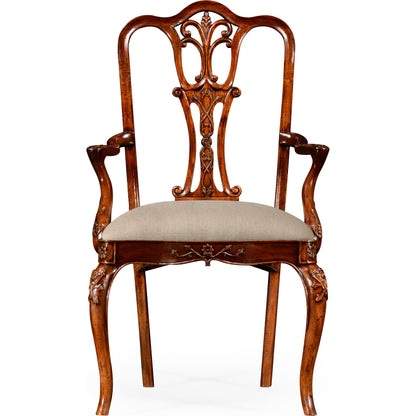 Buckingham Dining Armchair by Jonathan Charles in brown and medium antique mahogany. Made from acacia in a traditional style.