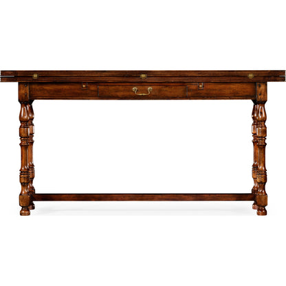 Casual Accents Small Walnut Hunt Table by Jonathan Charles in brown and medium walnut country distressed. Made from acacia in a traditional style.