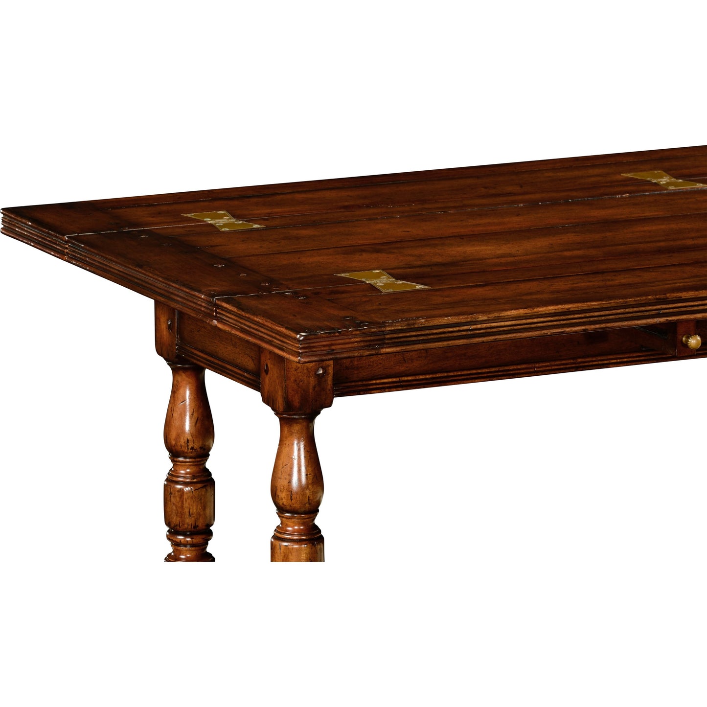 004 SR-846550 | Closeup | Casual Accents Small Walnut Hunt Table by Jonathan Charles in brown and medium walnut country distressed. Made from acacia in a traditional style.