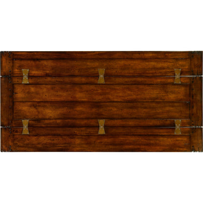 Casual Accents Small Walnut Hunt Table by Jonathan Charles in brown and medium walnut country distressed. Made from acacia in a traditional style.