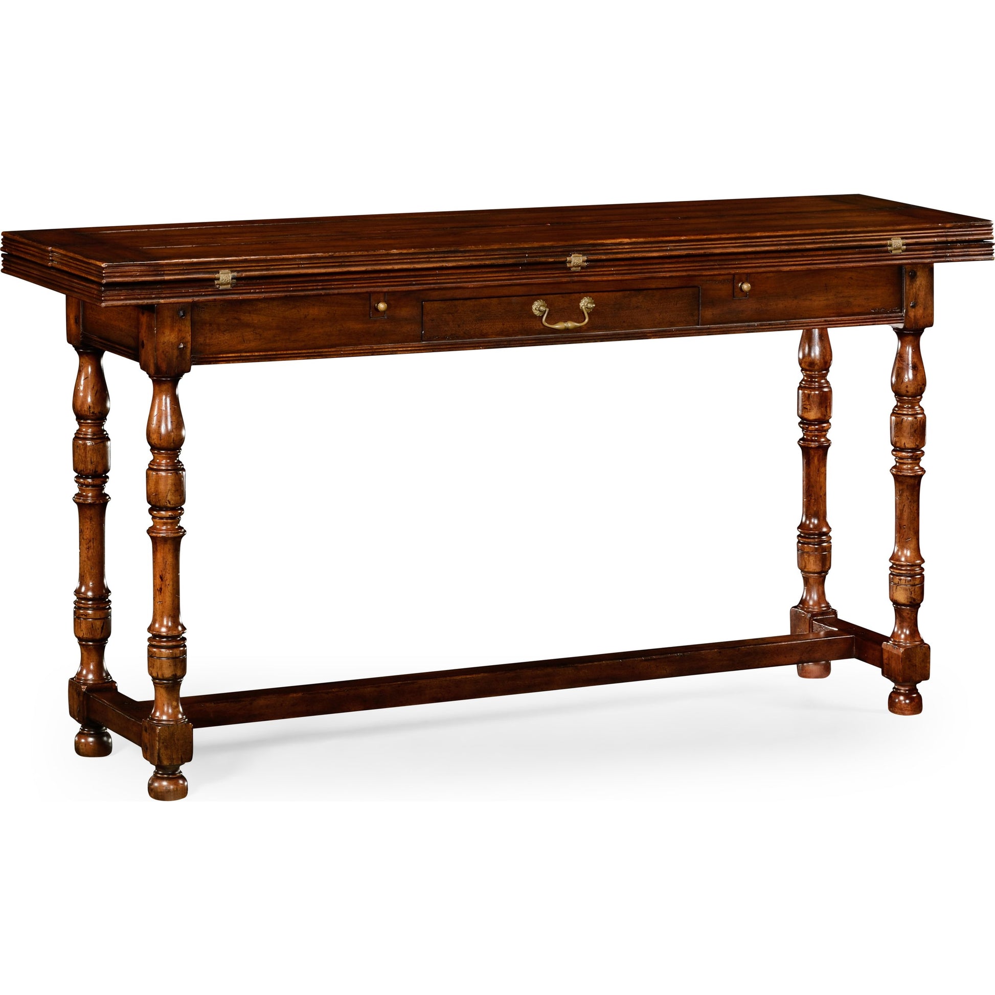 Casual Accents Small Walnut Hunt Table by Jonathan Charles in brown and medium walnut country distressed. Made from acacia in a traditional style.