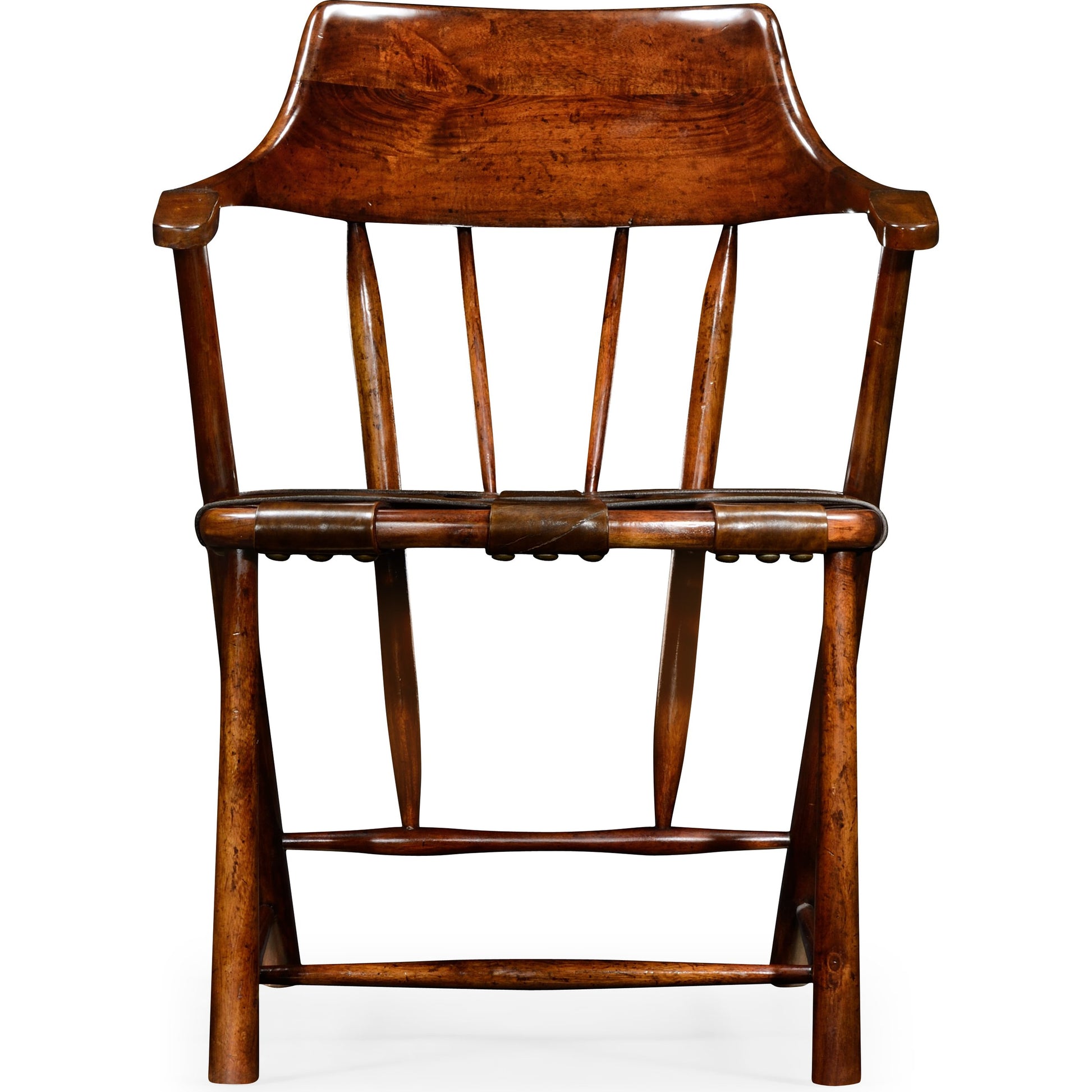 Curated Walnut Smokers Armchair with Leather Seat by Jonathan Charles in brown and medium walnut. Made from acacia in a cottage & farmhouse style.